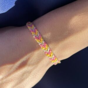 Handmade woven dainty chevron/arrow bracelet pink orange beige